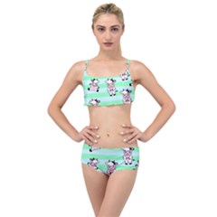 Cow Pattern Layered Top Bikini Set