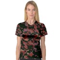 Red Dark Camo Abstract Print V-Neck Sport Mesh Tee View1