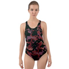Red Dark Camo Abstract Print Cut-out Back One Piece Swimsuit by dflcprintsclothing