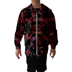 Red Dark Camo Abstract Print Kids  Hooded Windbreaker by dflcprintsclothing