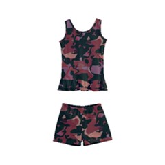 Red Dark Camo Abstract Print Kids  Boyleg Swimsuit by dflcprintsclothing