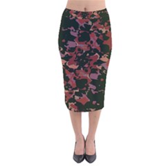 Red Dark Camo Abstract Print Velvet Midi Pencil Skirt by dflcprintsclothing