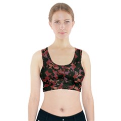 Red Dark Camo Abstract Print Sports Bra With Pocket by dflcprintsclothing