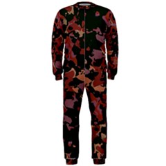 Red Dark Camo Abstract Print Onepiece Jumpsuit (men)  by dflcprintsclothing