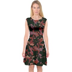 Red Dark Camo Abstract Print Capsleeve Midi Dress by dflcprintsclothing