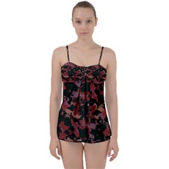 Red Dark Camo Abstract Print Babydoll Tankini Set by dflcprintsclothing