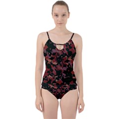 Red Dark Camo Abstract Print Cut Out Top Tankini Set by dflcprintsclothing