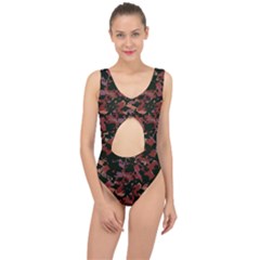 Red Dark Camo Abstract Print Center Cut Out Swimsuit