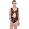 Red Dark Camo Abstract Print Center Cut Out Swimsuit View1