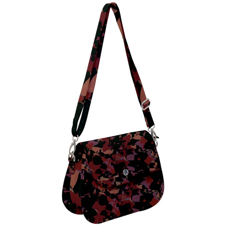 Red Dark Camo Abstract Print Saddle Handbag