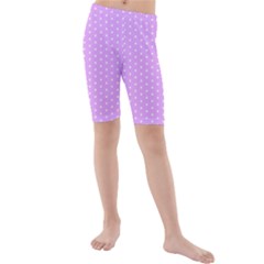 White Polka Dot Pastel Purple Background, Pink Color Vintage Dotted Pattern Kids  Mid Length Swim Shorts by Casemiro