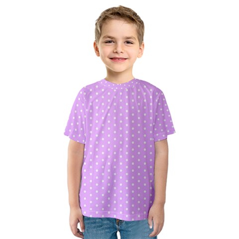 White Polka Dot Pastel Purple Background, Pink Color Vintage Dotted Pattern Kids  Sport Mesh Tee by Casemiro