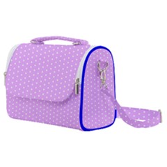 White Polka Dot Pastel Purple Background, Pink Color Vintage Dotted Pattern Satchel Shoulder Bag by Casemiro