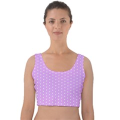 White Polka Dot Pastel Purple Background, Pink Color Vintage Dotted Pattern Velvet Crop Top by Casemiro