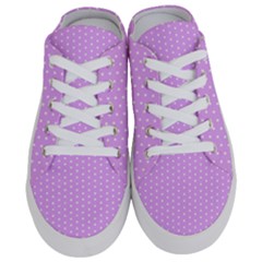 White Polka Dot Pastel Purple Background, Pink Color Vintage Dotted Pattern Half Slippers