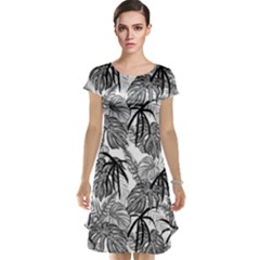Black And White Leafs Pattern, Tropical Jungle, Nature Themed Cap Sleeve Nightdress by Casemiro