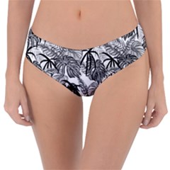 Black And White Leafs Pattern, Tropical Jungle, Nature Themed Reversible Classic Bikini Bottoms by Casemiro