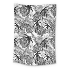 Black And White Leafs Pattern, Tropical Jungle, Nature Themed Large Tapestry by Casemiro