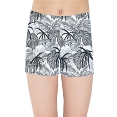 Black And White Leafs Pattern, Tropical Jungle, Nature Themed Kids  Sports Shorts by Casemiro