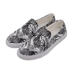 Black And White Leafs Pattern, Tropical Jungle, Nature Themed Women s Canvas Slip Ons by Casemiro