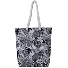 Black And White Leafs Pattern, Tropical Jungle, Nature Themed Full Print Rope Handle Tote (small) by Casemiro