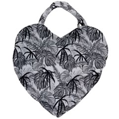Black And White Leafs Pattern, Tropical Jungle, Nature Themed Giant Heart Shaped Tote by Casemiro