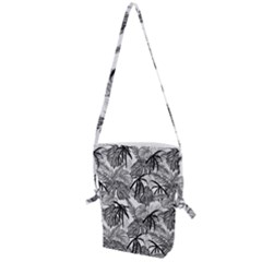 Black And White Leafs Pattern, Tropical Jungle, Nature Themed Folding Shoulder Bag by Casemiro