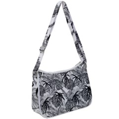 Black And White Leafs Pattern, Tropical Jungle, Nature Themed Zip Up Shoulder Bag by Casemiro