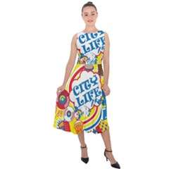 Colorful city life horizontal seamless pattern urban city Midi Tie-Back Chiffon Dress