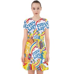 Colorful city life horizontal seamless pattern urban city Adorable in Chiffon Dress