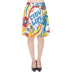 Colorful city life horizontal seamless pattern urban city Velvet High Waist Skirt