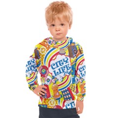 Colorful city life horizontal seamless pattern urban city Kids  Hooded Pullover