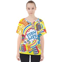 Colorful city life horizontal seamless pattern urban city V-Neck Dolman Drape Top