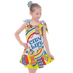 Colorful city life horizontal seamless pattern urban city Kids  Tie Up Tunic Dress