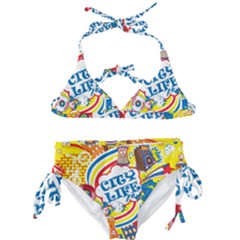 Colorful city life horizontal seamless pattern urban city Kids  Classic Bikini Set