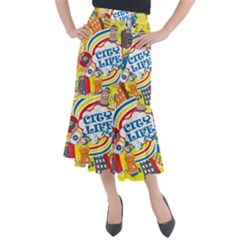 Colorful city life horizontal seamless pattern urban city Midi Mermaid Skirt