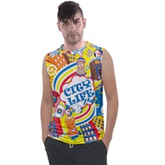 Colorful city life horizontal seamless pattern urban city Men s Regular Tank Top