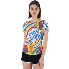Colorful city life horizontal seamless pattern urban city Back Cut Out Sport Tee