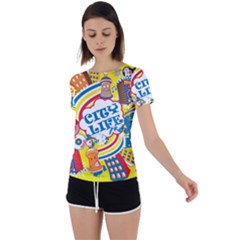 Colorful city life horizontal seamless pattern urban city Back Circle Cutout Sports Tee