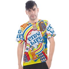 Colorful city life horizontal seamless pattern urban city Men s Sport Top