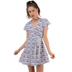 Pastel Lines, Bars Pattern, Pink, Light Blue, Purple Colors Flutter Sleeve Wrap Dress by Casemiro