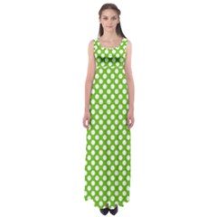 Pastel Green Lemon, White Polka Dots Pattern, Classic, Retro Style Empire Waist Maxi Dress by Casemiro