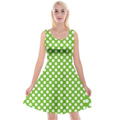 Pastel Green Lemon, White Polka Dots Pattern, Classic, Retro Style Reversible Velvet Sleeveless Dress