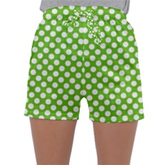 Pastel Green Lemon, White Polka Dots Pattern, Classic, Retro Style Sleepwear Shorts