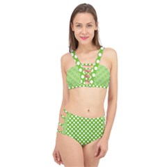 Pastel Green Lemon, White Polka Dots Pattern, Classic, Retro Style Cage Up Bikini Set by Casemiro