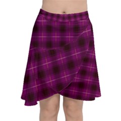 Dark Purple, Violet Tartan, Buffalo Plaid Like Pattern Chiffon Wrap Front Skirt by Casemiro