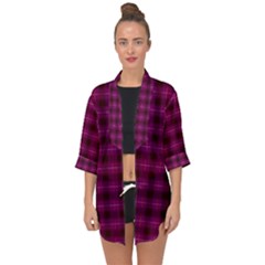 Dark Purple, Violet Tartan, Buffalo Plaid Like Pattern Open Front Chiffon Kimono by Casemiro