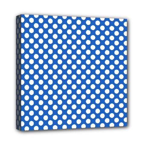 Pastel Blue, White Polka Dots Pattern, Retro, Classic Dotted Theme Mini Canvas 8  X 8  (stretched) by Casemiro