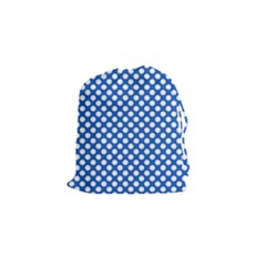 Pastel Blue, White Polka Dots Pattern, Retro, Classic Dotted Theme Drawstring Pouch (small) by Casemiro