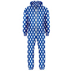 Pastel Blue, White Polka Dots Pattern, Retro, Classic Dotted Theme Hooded Jumpsuit (men) 